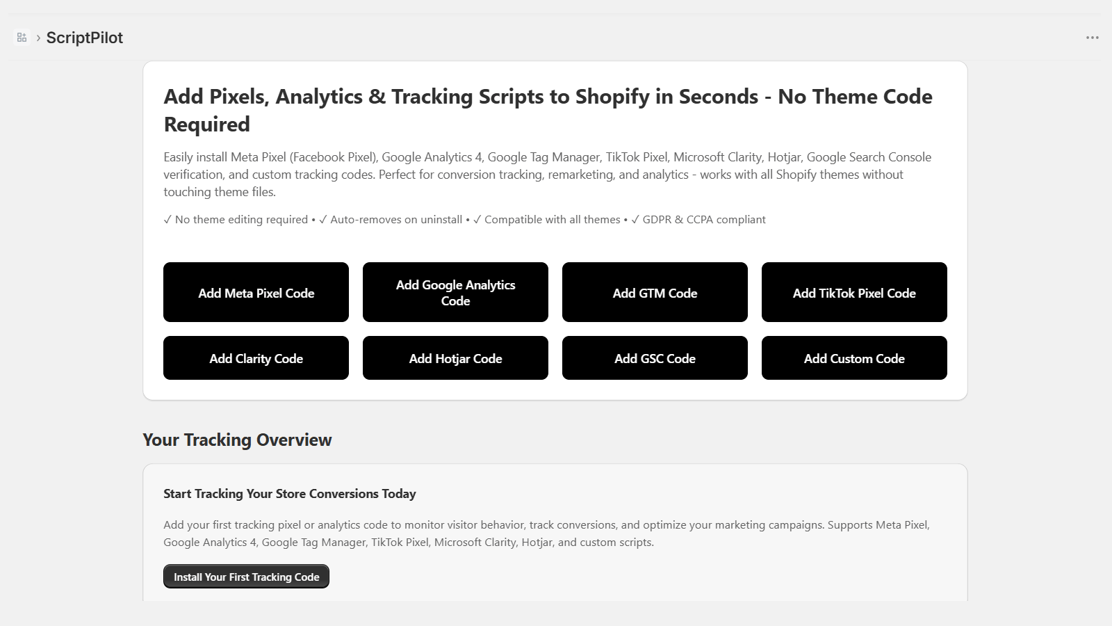 ScriptPilot dashboard — manage all your tracking scripts in one place