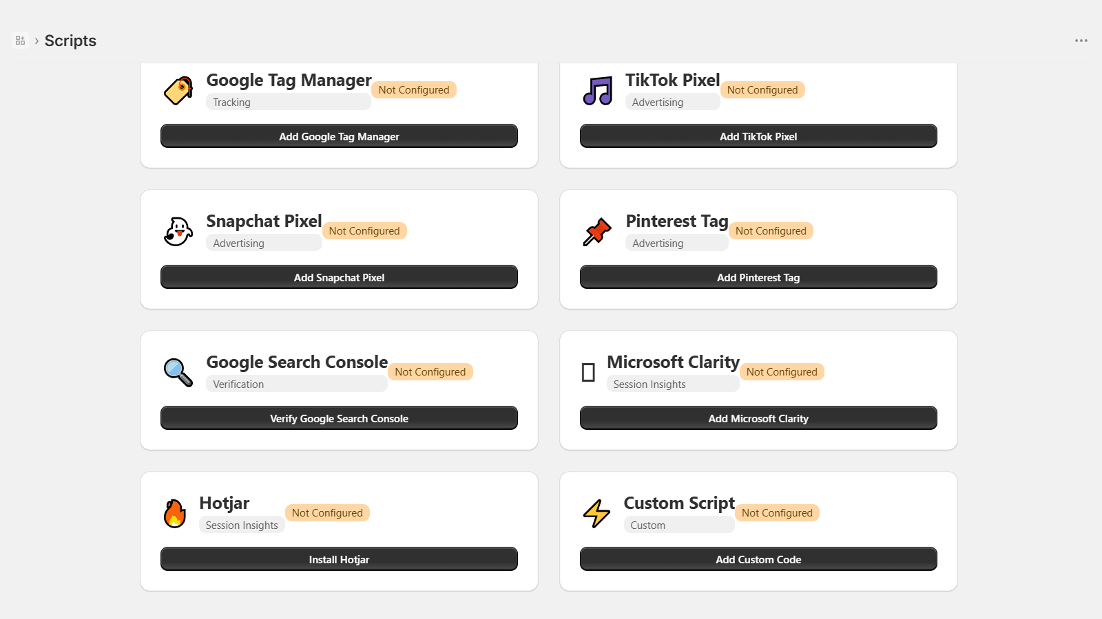 Script settings, device and page targeting options